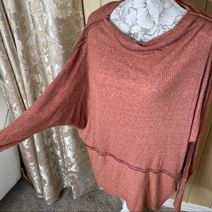 Free People We The Free BOHO Top Long Sleeve Red Orange Slub Knit Sz Small